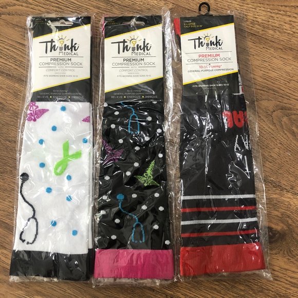 Lot of 3 Nurse Themed XL Light Compression Socks - Picture 1 of 2